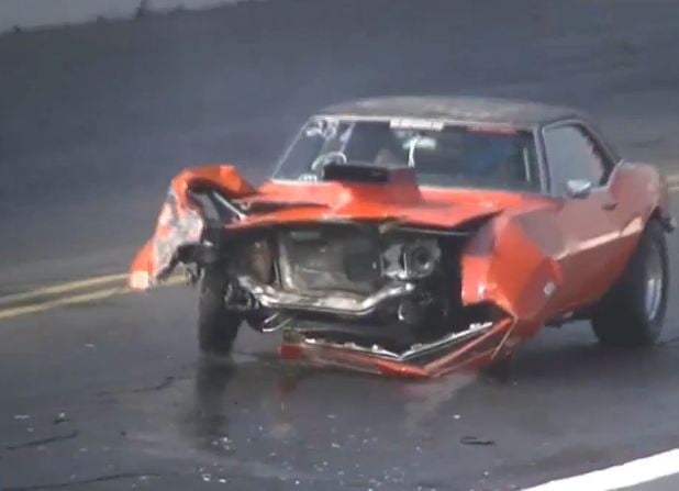 Video: A Classic Camaro Crashes At The Drag Strip